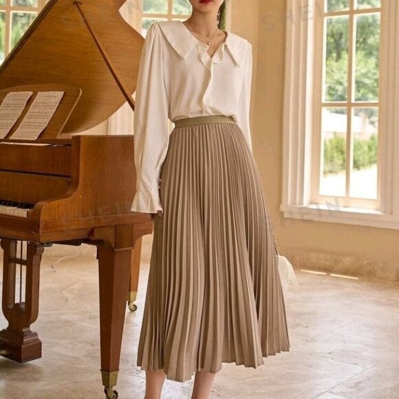 High Waist Solid Pleated Skirt - Picture 8 of 10